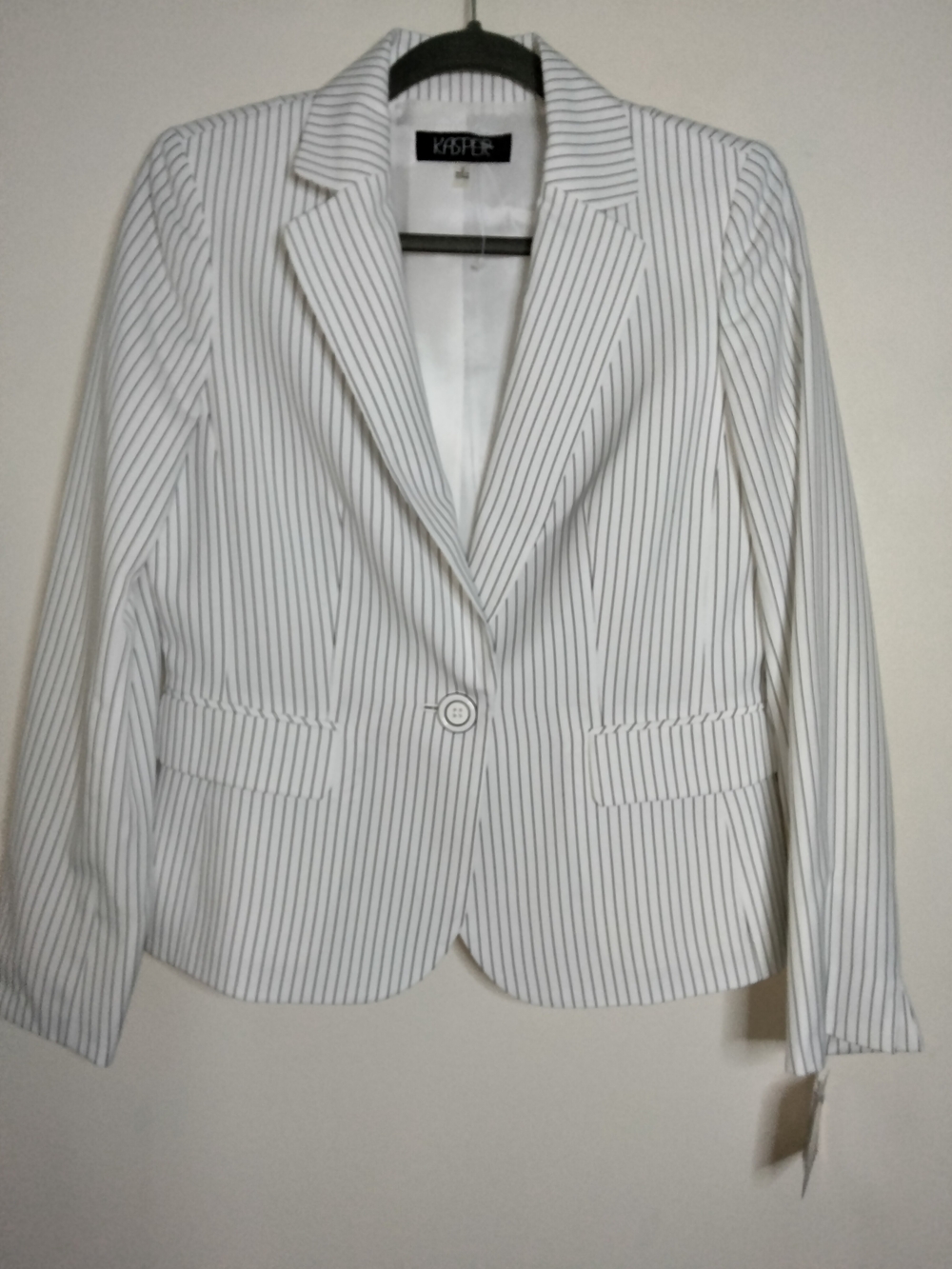 Kasper (Size 6) White & Black Pinstripe Button LS Pocket Blazer Jacket (NEW-NWT)